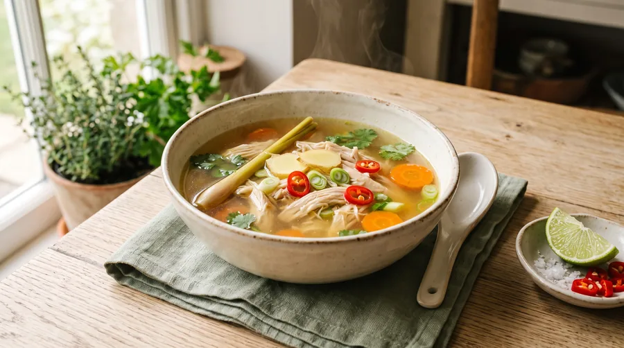 Hühnersuppe mit Ingwer und Zitronengras