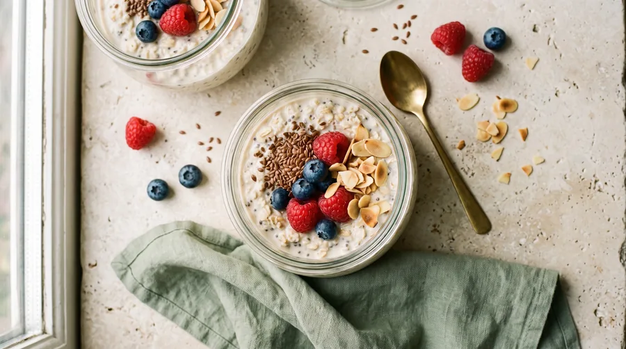 Overnight Oats mit Beeren und Leinsamen