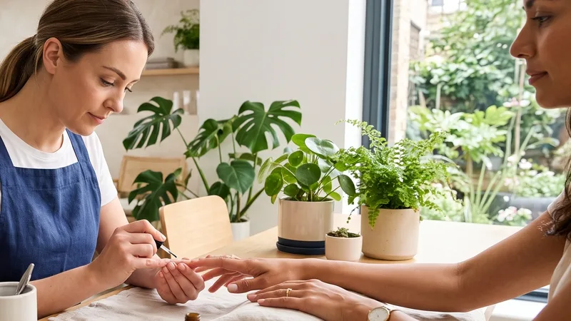 Arbeitsplatz für Handpflege mit Pflanzen